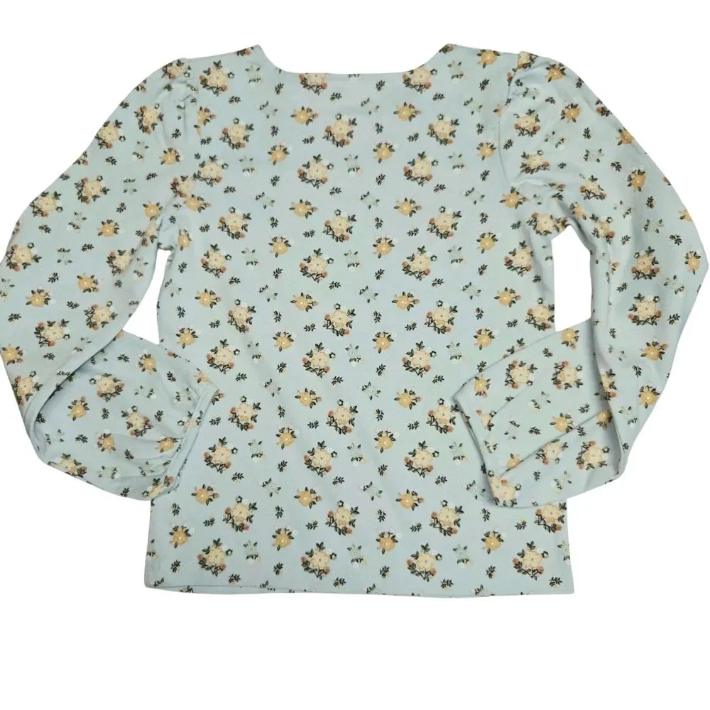 Vintage Gymboree Long Sleeved Top Size 7 Blue Floral Print Wildflowers Y2K NWT